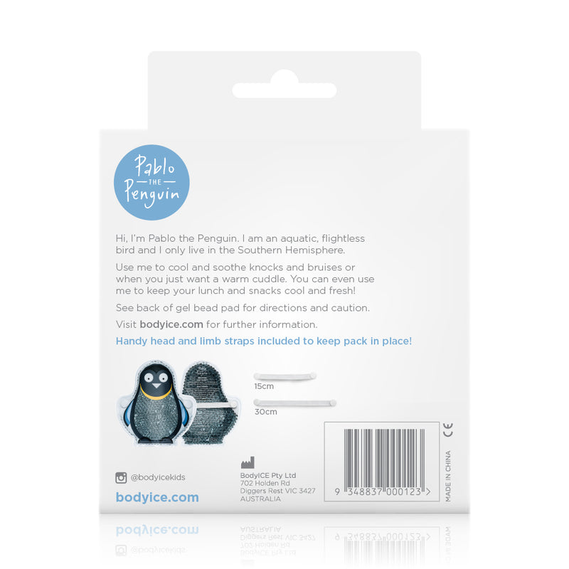 BODYICE Kids ice and heat pack - PABLO THE PENGUIN back of package