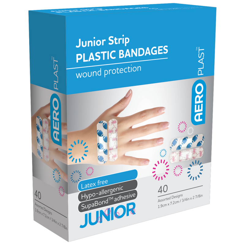 AEROPLAST Plastic Junior Strip 7.2 x 1.9cm Box/40 - Box on angle