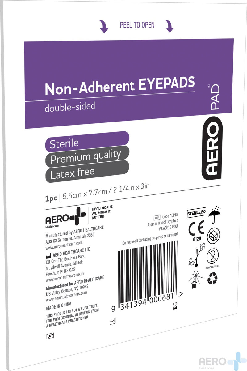 AEROPAD Non-Adherent Eye Pads 5.5cm x 7.7cm front of packet