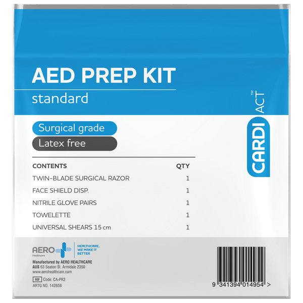 CARDIACT AED Basic Prep Kit 12.5 x 20.5cm front of packaging