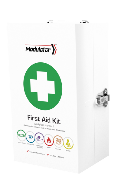 Modulator First Aid Kit Metal Cabinet front of cabinet on angle