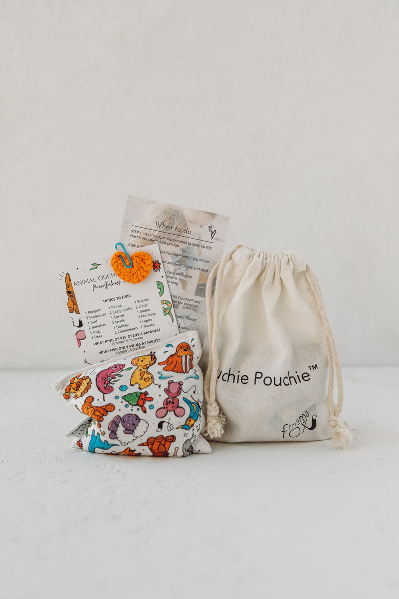 The Ouchie Pouchie One Pack Media pouch contents with toy print