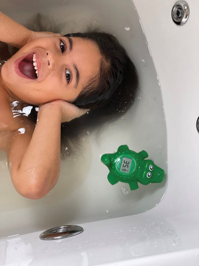 Crocodile Bath & Room Thermometer In bath with child