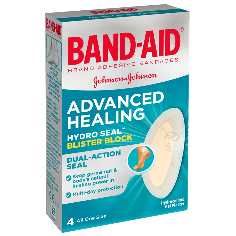 Band Aid Advanced Healing Blister Block 4 pack front of box
