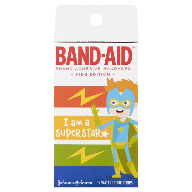 Band-Aid Super Stars Waterproof Strips 15 pack back of pack