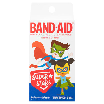 Band-Aid Super Stars Waterproof Strips 15 pack front of pack